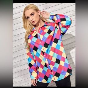 Shein Curve button down multi-colored long sleeve top